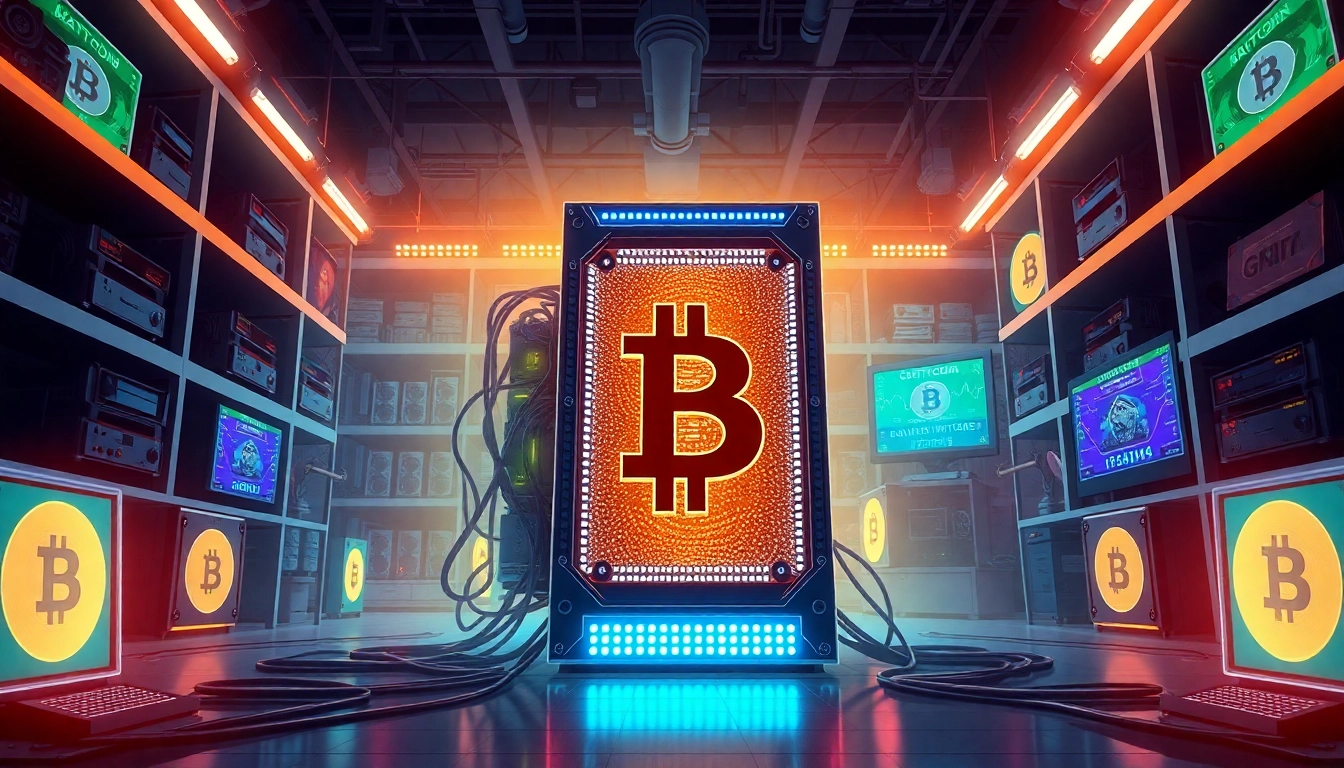 Explore the advanced technology behind Bitcoin mining with a visually stunning digital art representation.