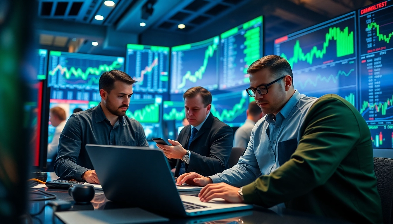 Explore dynamic tradings with engaged traders at digital desks analyzing market trends.